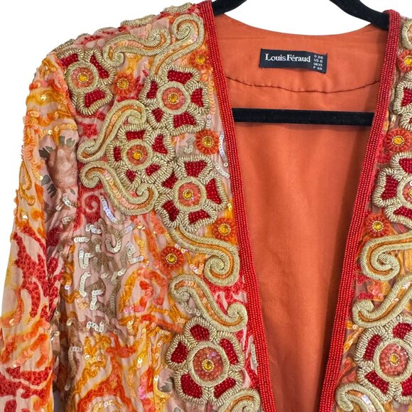 Vintage Louis Féraud 100% Silk Metallic Gold Sequins/ Beaded Jacket & Mini Dress - Picture 8 of 14